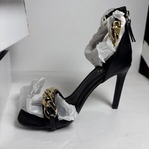 Qupid Highlight 49 Black Gold Chain‎ Leather 4in Heels Size 7